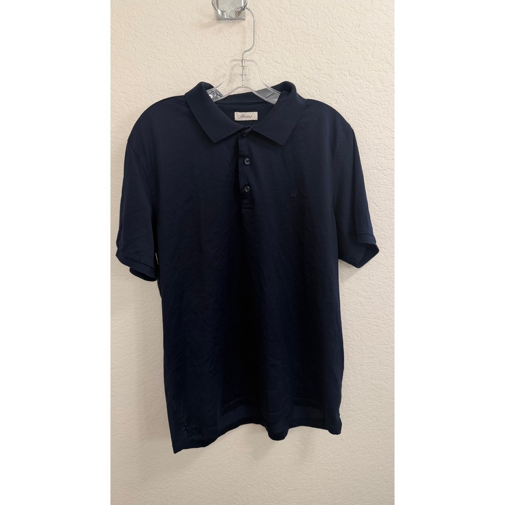 Brioni Mens Navy  Polo Shirt Embroidered Logo Made in Italy L (READ)